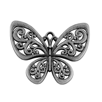 Tibetan Style Alloy Filigree Butterfly Pendants, Cadmium Free & Lead Free, Antique Silver, 49x56x3mm, Hole: 4x3mm