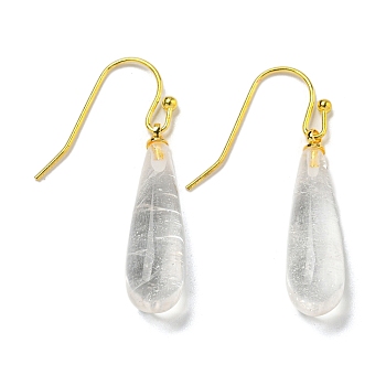 Ion Plating(IP) Natural Quartz Crystal Dangle Earring, with Brass Earring Hook, Teardrop, 34~36x7~7.5mm
