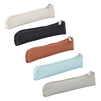 5Pcs 5 Colors PU Leather Pencil Case, Alloy Zipper Pen Bag, Mixed Color, 205~210x50~53x5mm, 1pc/color