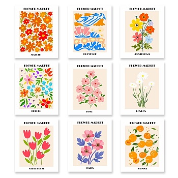 Chemical Fiber Oil Canvas Hanging Painting, Home Wall Decoration, Rectangle, Flower Pattern, 250x200mm, 9 style, 1pc/style, 9pcs/set