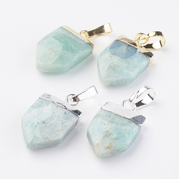 Natural Amazonite Pendants, with Brass Findings, Faceted, Arrow, Mixed Color, 17x10x4.5mm, Hole: 4x6mm