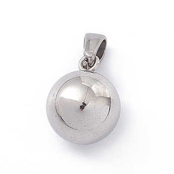 201 Stainless Steel Pendants, Round Charms, Stainless Steel Color, 14.5x12mm, Hole: 3x7mm