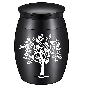 Alloy Cremation Urn Kit, with Disposable Flatware Spoons, Silver Polishing Cloth, Velvet Packing Pouches, Tree Pattern, 40.5x30mm, 1pc
