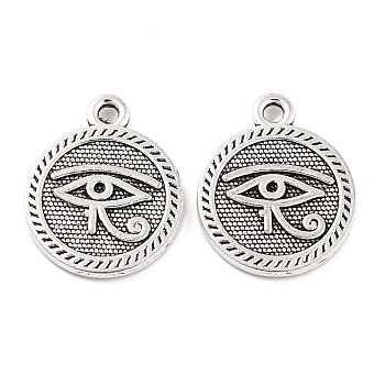 Tibetan Style Alloy Pendants, Cadmium Free & Lead Free, Flat Round with Evil Eye, Antique Silver, 18x15x2mm, Hole: 2mm