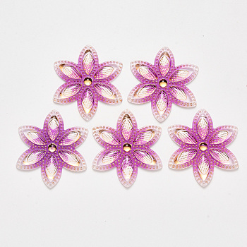 Transparent Acrylic Links connectors, with Plated Bottom, Flower, Orchid, 46x40.5x4mm, Hole: 1mm