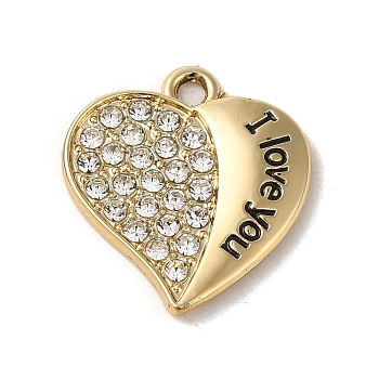 Alloy Rhinestone Pendants, Enamel Style, Heart with Word I Love You, for Valentine's Day, Black, 19.5x17.5x2mm, Hole: 1.8mm