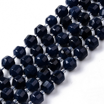 Dyed Natural Sapphire Beads Strands, Round, Faceted, 7~8x8mm, Hole: 1.2mm, about 38~40pcs/strand, 15.16inch(38.5cm)