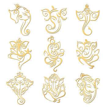Nickel Decoration Stickers, Metal Resin Filler, Epoxy Resin & UV Resin Craft Filling Material, Golden, Elephant, 40x40mm, 9 style, 1pc/style, 9pcs/set
