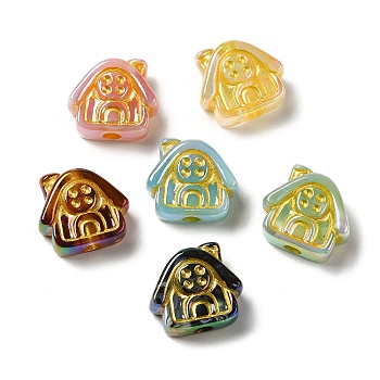 Plating Opaque Acrylic Beads, Golden Metal Enlaced, House, Mixed Color, 16x17.5x8.3mm, Hole: 3.5mm