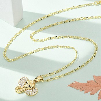 Brass Micro Pave Clear Cubic Zirconia Pendant Necklaces for Women, Golden, Bees, 17.83 inch(45.3cm)