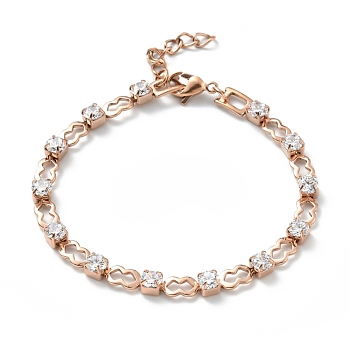 Crystal Cubic Zirconia Tennis Bracelet, Ion Plating(IP) 304 Stainless Steel Lip Link Chains Bracelet for Women, Rose Gold, 7-1/4 inch(18.5cm)