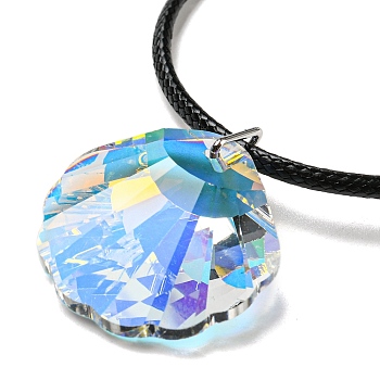 Waxed Cord Necklaces, K9 Glass Pendant Necklaces, Shell Shape, Clear AB, 17.52 inch(44.5cm)