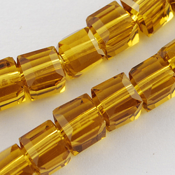 Glass Bead Strands, Faceted, Cube, Dark Goldenrod, 6x6x6mm, Hole: 1mm, about 100pcs/strand, 22 inch