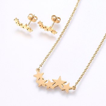 304 Stainless Steel Jewelry Sets, Stud Earrings and Pendant Necklaces, Star, Golden, 18.9 inch(48cm), Stud Earrings: 13x6x1.2mm, Pin: 0.8mm