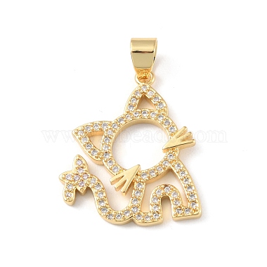 Real 18K Gold Plated Clear Cat Shape Brass+Cubic Zirconia Pendants