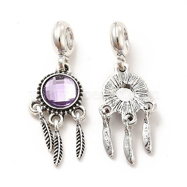 Lilac Flat Round Alloy+Glass Dangle Charms