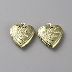 Valentine's Day Brass Locket Pendant, Photo Frame Charms for Necklaces, Heart with Flower & Word Love You, Golden, 22.5x19x6mm, Hole: 1.5mm, Inner Diameter: 11x13.5mm(KK-WH0054-70G)