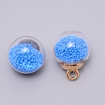 Glass Pendants, with Beads & Plastic Finding, Round, Dodger Blue, 21.5x16mm, Hole: 2.5mm(GLAA-WH0022-51E)