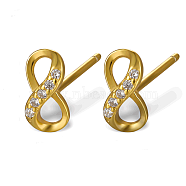 Sterling Silver Micro Pave Cubic Zirconia Stud Earrings for Women, Infinity, Golden, 8x4mm(PQ8604-1)