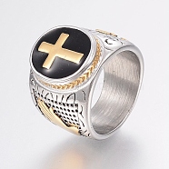 304 Stainless Steel Finger Rings, with Enamel, Wide Band Rings, Cross, Mixed Color, 17~22mm(RJEW-G091-22)