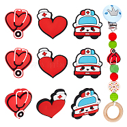 9Pcs 3 Style Hospital Theme Food Grade Eco-Friendly Silicone Beads, Chewing Beads For Teethers, DIY Nursing Necklaces Making, Hat & Echometer & Car, Mixed Shapes, 27~30x26~30x7~8mm, Hole: 2~3mm, 3pcs/style(SIL-CA0001-35)