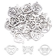 Unicraftale Stainless Steel Links, Laser Cut, Butterfly, Stainless Steel Color, 11.5~16x15.5~20x1mm, Hole: 1.5mm, 30pcs/box(STAS-UN0009-69)
