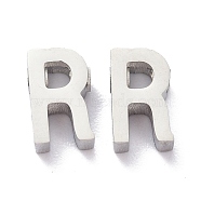 304 Stainless Steel Charms, Alphabet, Stainless Steel Color, Letter.R, 8x4.5x3mm, Hole: 1.8mm(STAS-K216-41R-P)