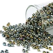 TOHO Round Seed Beads, Japanese Seed Beads, (721) Galvanized Blue Gold, 8/0, 3mm, Hole: 1mm, about 1110pcs/50g(SEED-XTR08-0721)