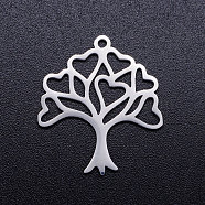 201 Stainless Steel Hollow Pendants, Tree of Life, Stainless Steel Color, 23x20.5x1mm, Hole: 1.5mm(STAS-Q201-JN298-1)