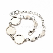 Alloy Bracelets & Anklets Making, Moon Link Bracelet with Heart Charm, Blank Cabochon Setting, Antique Silver, 9-1/4 inch(23.5cm), Round Tray: 12mm(MAK-M027-02AS)