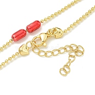 Brass Enamel Column Link Chain Necklaces, Real 18K Gold Plated, Lead Free & Cadmium Free & Nickel Free, Long-Lasting Plated, Crimson, 17.83 inch(45.3cm)(NJEW-H039-05G-03)