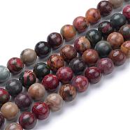 Natural Picasso Stone/Picasso Jasper Beads Strands, Round, 8~9mm, Hole: 1mm, about 46pcs/strand, 14.9~15.3 inch(G-R345-8mm-48)
