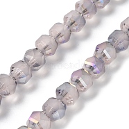 Electroplate Transparent Glass Beads Strands, Frosted, Rainbow Plated, Faceted, Lantern, Light Grey, 7x7.8x7.5mm, Hole: 1.5mm, about 72pcs/strand, 20.79''(52.8cm)(EGLA-I018-HR01)
