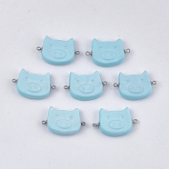 Handmade Porcelain Links connectors, Frosted, with Brass Findings, Piggy Head Findings, Platinum, Light Cyan, 26x17~17.5x5mm, Hole: 1.5mm(PORC-T002-66D)