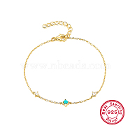 Simple S925 Sterling Silver with Synthesis Turquoise Link Bracelets for Women, Golden, 6-3/4 inch(17cm)(MP8538-1)