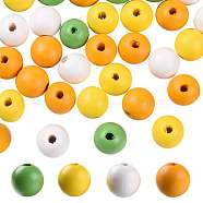 160Pcs 4 Colors Farmhouse Country and Rustic Style Painted Natural Wood Beads, with Waterproof Vacuum Packing, Round, Gold & Green & Yellow & White, 16mm, Hole: 4mm, 40pcs/color(WOOD-LS0001-01J)