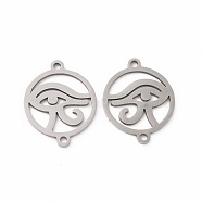 201 Stainless Steel Connector Charms, Flat Round with Eye of Horus, Stainless Steel Color, 18.5x15x1mm, Hole: 1.4mm(STAS-K251-089P)
