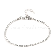 Unisex 304 Stainless Steel Round Snake Chain Bracelets, with Lobster Claw Clasps, Stainless Steel Color, 3mm, 7-5/8 inch(19.5cm)(BJEW-H541-02B-P)