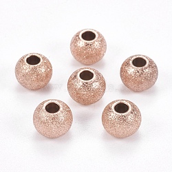 Ion Plating(IP) 304 Stainless Steel Textured Beads, Round, Rose Gold, 8x6~6.5mm, Hole: 2.5mm(STAS-I081-8mm-04RG)
