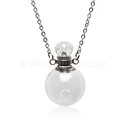 Glass Round Perfume Bottle Necklaces, with Stainless Steel Chains, Clear, 17.72 inch(45cm)(PW-WG68673-01)