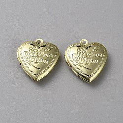 Valentine's Day Brass Locket Pendant, Photo Frame Charms for Necklaces, Heart with Flower & Word Love You, Golden, 22.5x19x6mm, Hole: 1.5mm, Inner Diameter: 11x13.5mm(KK-WH0054-70G)