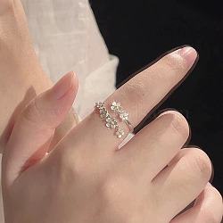 Flower Adjustable Alloy Cuff Open Rings for Women, Golden & Silver, Inner Diameter: Adjustable(FS-WG7F53A-02)