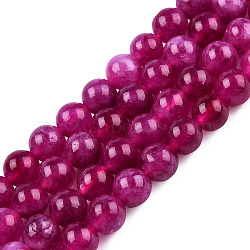 Natural Quartz Beads Strands, Dyed & Heated, Imitation Tourmaline, Round, Hot Pink, 6~6.5mm, Hole: 1mm, about 56pcs/strand, 13.78 inch(35cm)(X-G-R479-6mm-09)