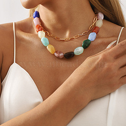 Colorful Resin Nuggets Beaded Necklaces for Women, with Alloy End Chain, Golden, 17.32 inch(44cm)(NJEW-U013-07G)