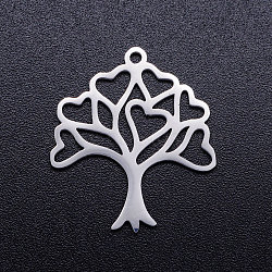 201 Stainless Steel Hollow Pendants, Tree of Life, Stainless Steel Color, 23x20.5x1mm, Hole: 1.5mm(STAS-Q201-JN298-1)