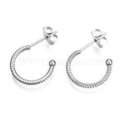 Non-Tarnish 316 Surgical Stainless Steel Stud Earrings, Half Hoop Earrings, Ring, Stainless Steel Color, 15x2.5mm, Pin: 0.8mm(EJEW-N097-054P)