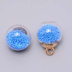 Glass Pendants, with Beads & Plastic Finding, Round, Dodger Blue, 21.5x16mm, Hole: 2.5mm(GLAA-WH0022-51E)