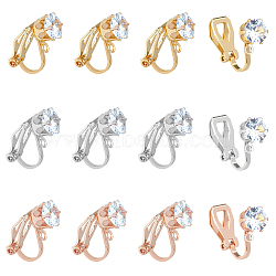 30Pcs 3 Colors Brass Clip-on Earring Findings, with Clear Cubic Zirconia and Horizontal Loops, Mixed Color, 17x5x9mm, Hole: 1.2mm, 10Pcs/color(KK-FH0004-55)