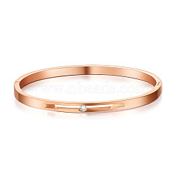 SHEGRACE Titanium Steel Bangles, with Grade AAA Cubic Zirconia, Clear, Rose Gold, Inner Diameter: 5.8cm(2.28inch)(JB694B)