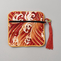 Square Cloth Jewelry Packing Pouches Drawstring Bags with Tassel, Printed Gift Pouches with Zipper, Red, Wave, Others, 12x12x0.3cm(ABAG-WH0032-68D)
